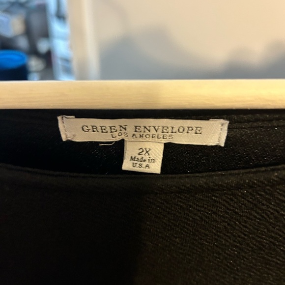 Black, green envelope, bell sleeve blouse - Picture 2 of 4